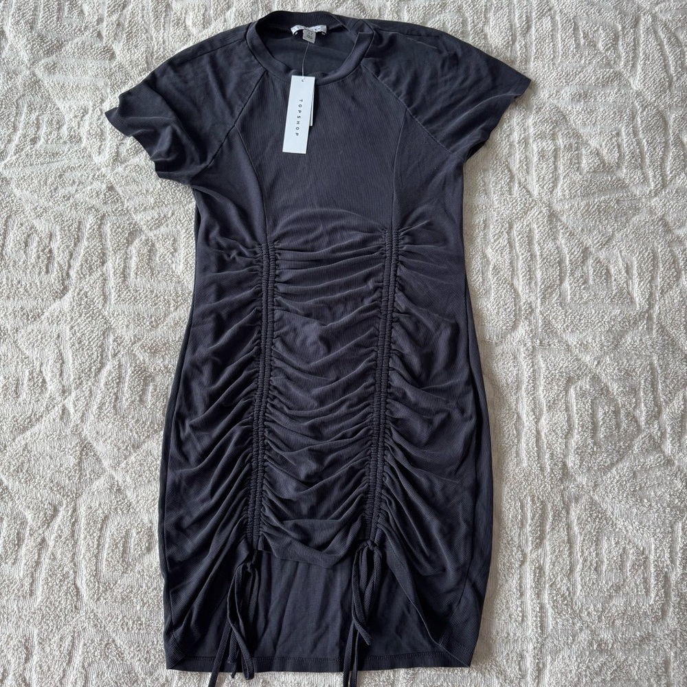 topshop grey ribbed ruched minidress